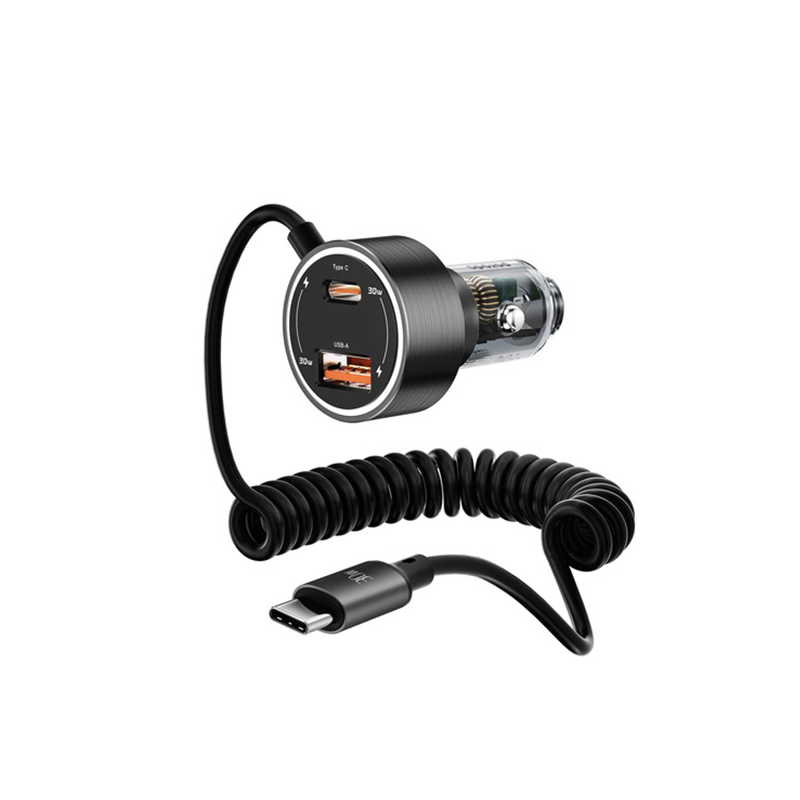 PORODO 60W DUAL PORT TRANSPARENT ALUMINUM CAR CHARGER