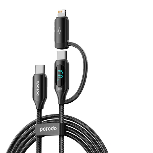 Porodo 2-IN-1 Digital-Display Fast Charging 1M Cable C to C+L - BLACK