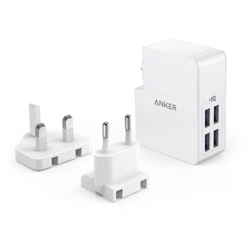 Anker Interchangeable EU And UK Plugs Powerport Lite 4 Ports - White