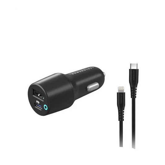 Car Charger Powerology PCCSR004 Dual Port Car Charger PD 20W USB-A 12W - Black