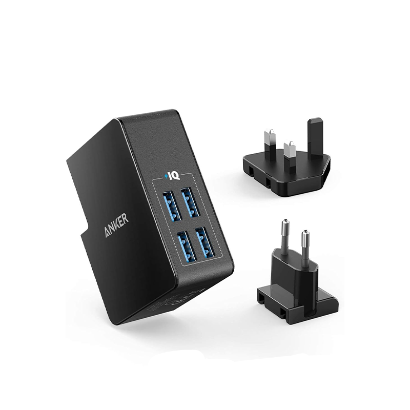 Anker Interchangeable EU And UK Plugs Powerport Lite 4 Ports - BLACK