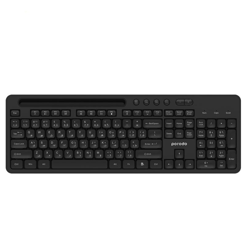 Porodo Wireless 2.4G+BT Keyboard with Pen/Phone Tray and Mouse - Black