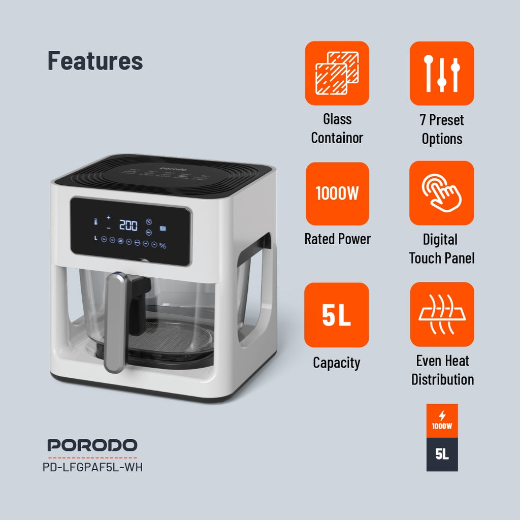 Porodo LifeStyle 5L Glass Pot Air Fryer