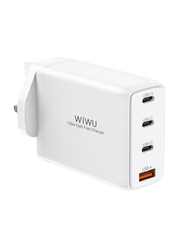 WIWU MINI GAN QUICK CHARGER UK 120W PDX3 + QC3.0 WHITE, TR257-AUKW