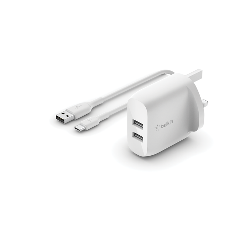 BoostCharge Dual USB-A Wall Charger 24W + USB-A to USB-C cable