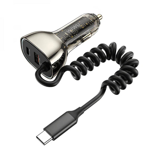 WIWU GEEK CAR CHARGER 90W USB A+C+LIGHTNING CABLE- TRANSPAREN