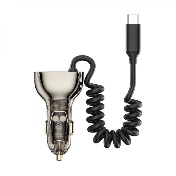 WIWU GEEK CAR CHARGER 90W USB A+C+LIGHTNING CABLE- TRANSPAREN